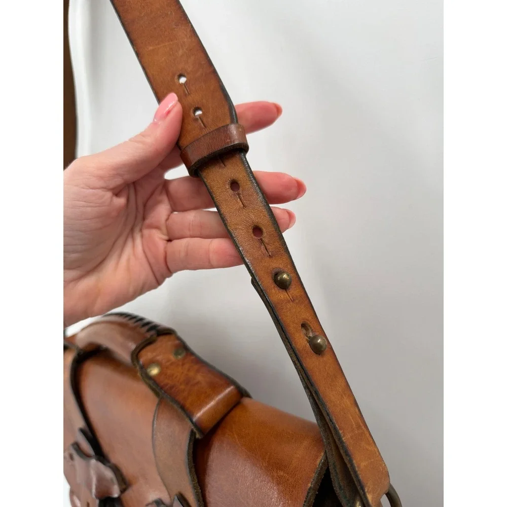 Handmade Leather Satchel Bag Unisex Medium Brown Western Boho Artisan Messenger